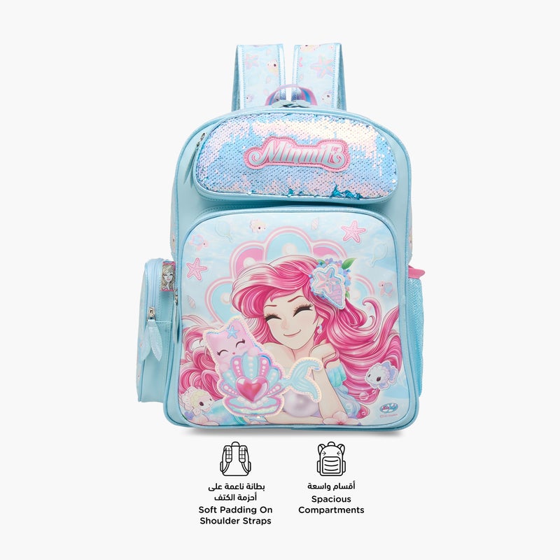 Minmie Mermaid - Backpack 16Inch -1 Cmprt.-Printed-Rectangle (Pvc) Lilac \ 21x9.5x23.5 - Image 4